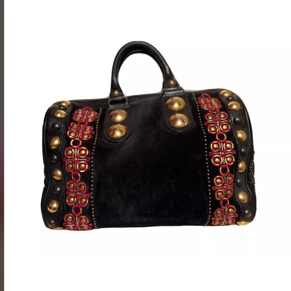 Embellished Black and Red Designer Handbag
